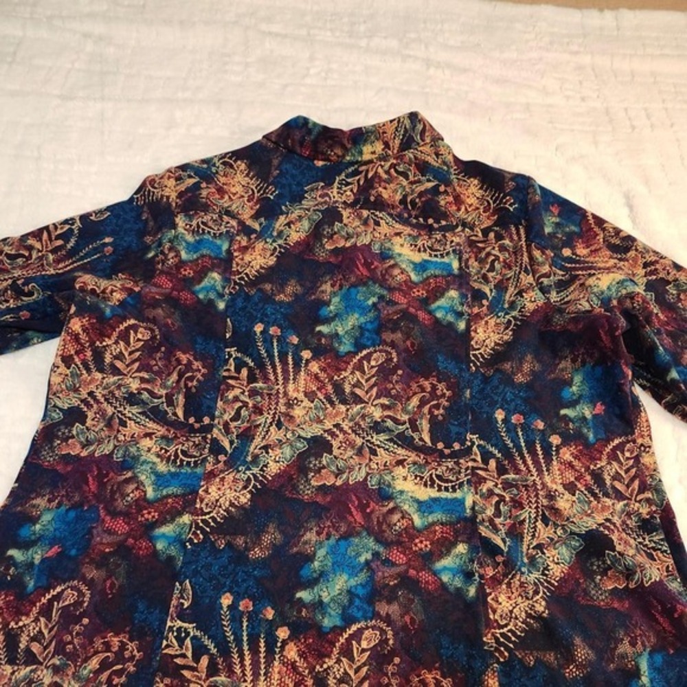 CJ Banks Womens 3XL Floral Button Up Shirt Jacket Multicolored Boho Long Sleeve